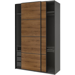 Dulap-cupe Ikea Pax/Mehamn rafturi/bare/sertare 150x66x236 (Gri inchis/Negru/Nuc) Thumb