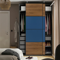 Dulap-cupe Ikea Pax/Mehamn rafturi/bare/sertare 150x66x236 (Gri inchis/Negru/Nuc/Albastru) Thumb