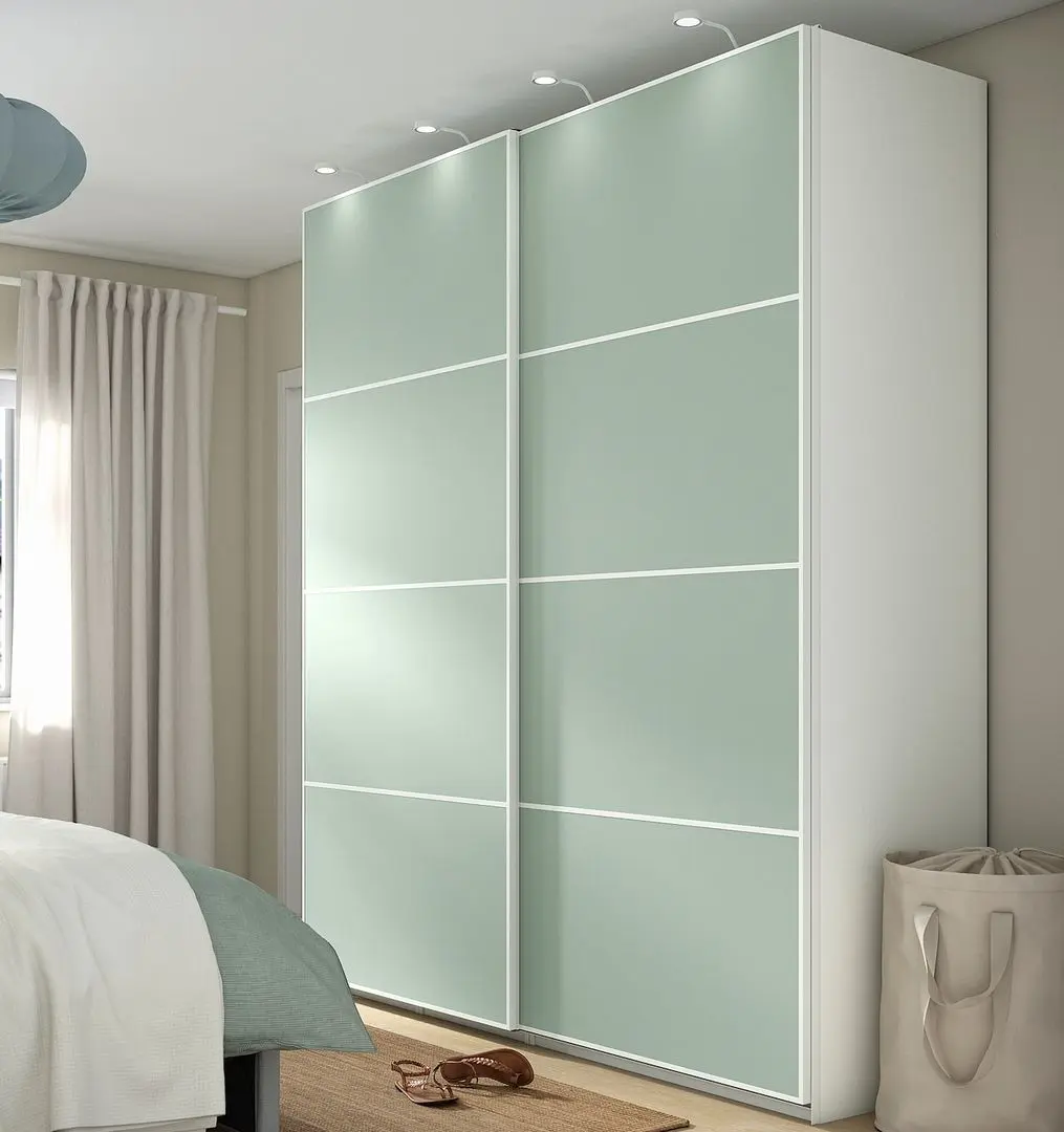 Dulap-cupe Ikea Pax/Mehamn rafturi/bare/sertare 200x66x236 (Alb/Verde deschis)