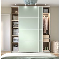 Dulap-cupe Ikea Pax/Mehamn rafturi/bare/sertare 200x66x236 (Aspect Stejar Antichizat/Verde deschis) Thumb