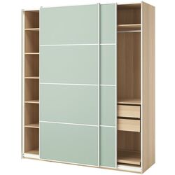 Dulap-cupe Ikea Pax/Mehamn rafturi/bare/sertare 200x66x236 (Aspect Stejar Antichizat/Verde deschis) Thumb