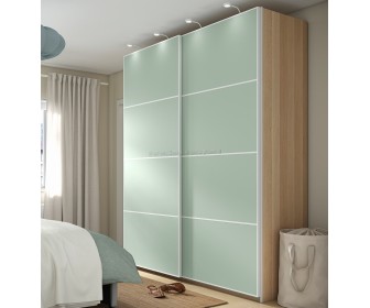 Шкаф-купе Ikea Pax/Mehamn полки/штанги/ящики 200x66x236 (Имитация Состаренного Дуба/Светло-зелёный)