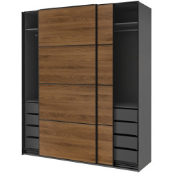 Шкаф-купе Ikea Pax/Mehamn полки/штанги/ящики 200x66x236 (Тёмно-серый/Чёрный/Имитация Ореха) Thumb