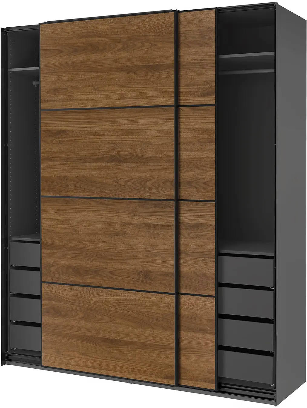 Шкаф-купе Ikea Pax/Mehamn полки/штанги/ящики 200x66x236 (Тёмно-серый/Чёрный/Имитация Ореха) - 3