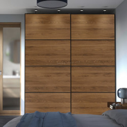 Dulap-cupe Ikea Pax/Mehamn rafturi/bare/sertare 200x66x236 (Gri inchis/Negru/Aspect Nuc)