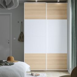 Шкаф-купе Ikea Pax/Mehamn ящики/штанга/полки 150x66x236 (Под Беленый Дуб/Белый) Thumb