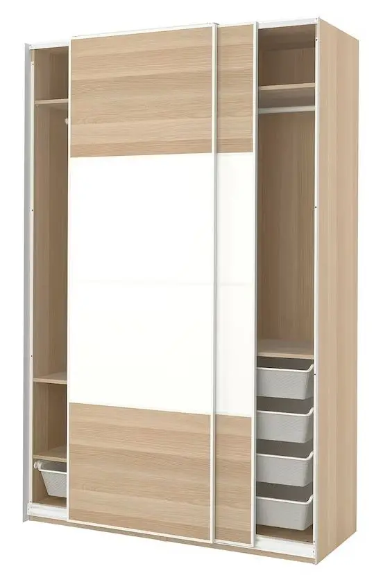 Шкаф-купе Ikea Pax/Mehamn ящики/штанга/полки 150x66x236 (Под Беленый Дуб/Белый)