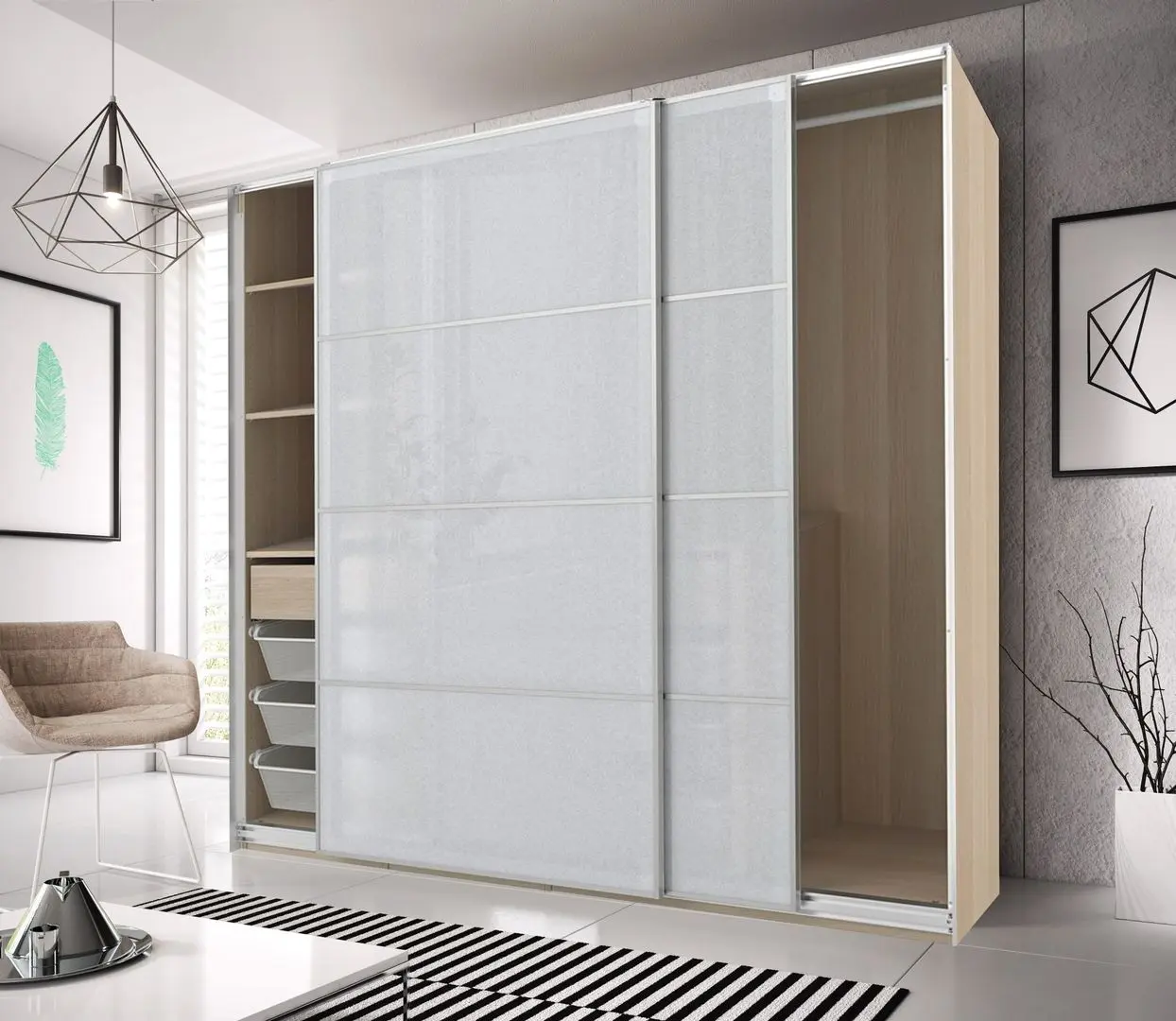 Dulap-cupe Ikea Pax/Svartisdal 200x66x201 (Aspect Stejar Antichizat/Alb Aspect Hârtie)