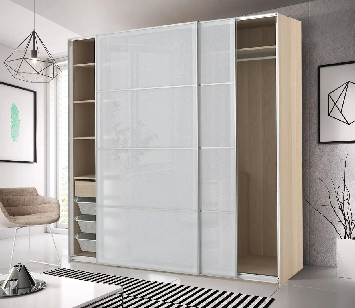 Dulap-cupe Ikea Pax/Svartisdal 200x66x236 (Aspect Stejar Antichizat/Alb Aspect Hârtie)