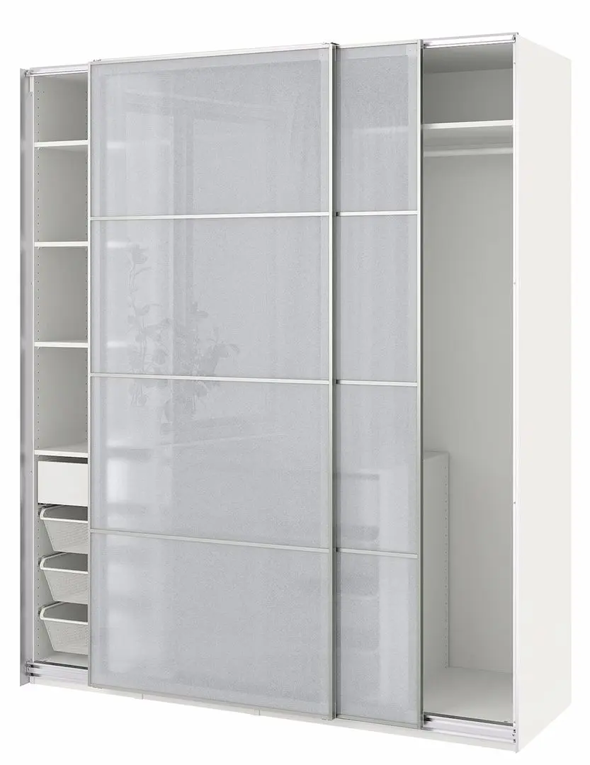 Dulap-cupe Ikea Pax/Svartisdal rafturi/bara/sertar/oglinda 200x66x236 (Alb/Aspect Hartie)