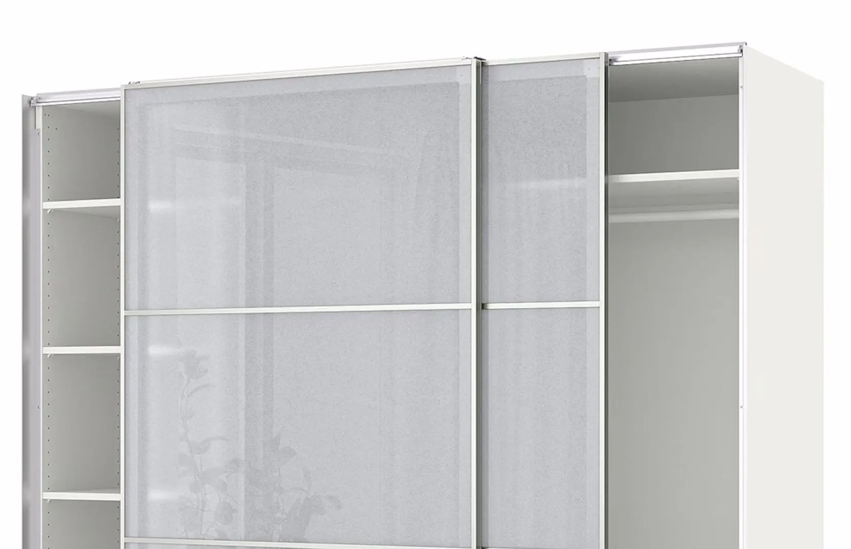 Dulap-cupe Ikea Pax/Svartisdal rafturi/bara/sertar/oglinda 200x66x236 (Alb/Aspect Hartie)