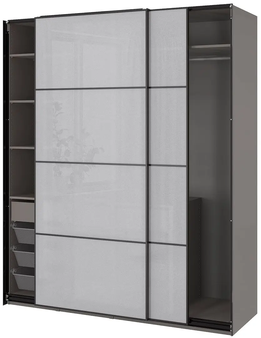 Dulap-cupe Ikea Pax/Svartisdal bare/rafturi/sertare 200x66x236 (Gri Inchis/Alb Aspect Hartie)