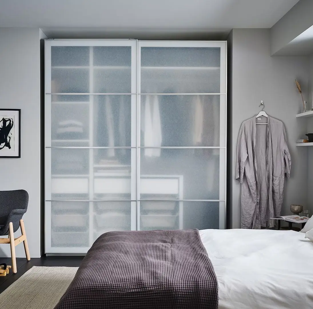 Dulap-cupe Ikea Pax/Svartisdal rafturi/bare/sertare/cosuri 200x66x201 (Alb/Alb Aspect Hartie)