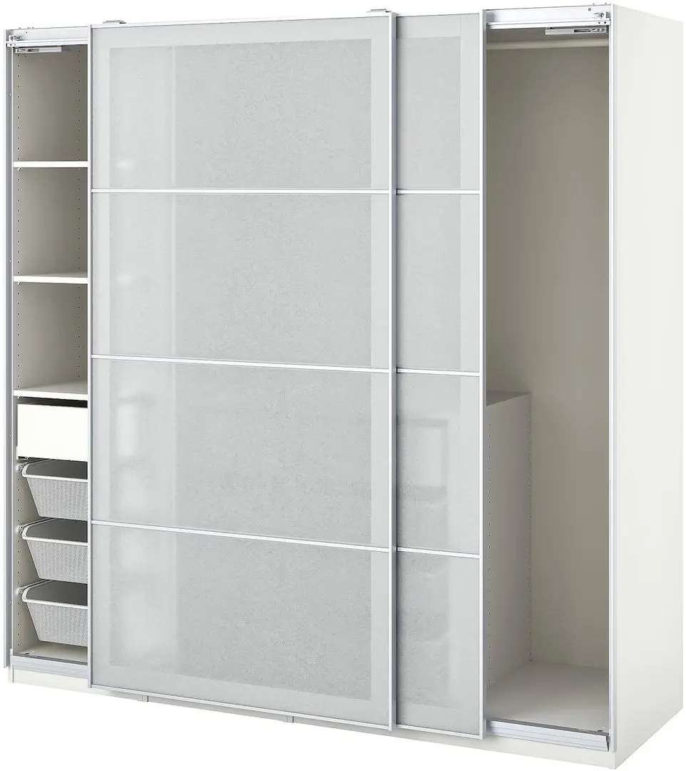 Dulap-cupe Ikea Pax/Svartisdal rafturi/bare/sertare/cosuri 200x66x201 (Alb/Alb Aspect Hartie)