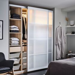 Dulap-cupe Ikea Pax/Svartisdal rafturi/bare/sertare/cosuri 200x66x201 (Aspect Stejar Antichizat/Alb Aspect Hartie)