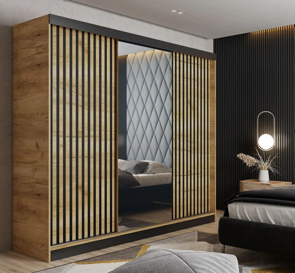 Dulap-cupe Prime Furniture Malani 200x205x59 (Craft Oak Golden/Black)