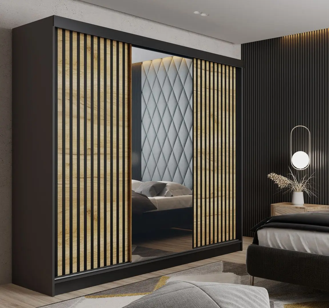 Dulap-cupe Prime Furniture Malani 200x205x59 (Graphite/Craft Oak Golden/Black)