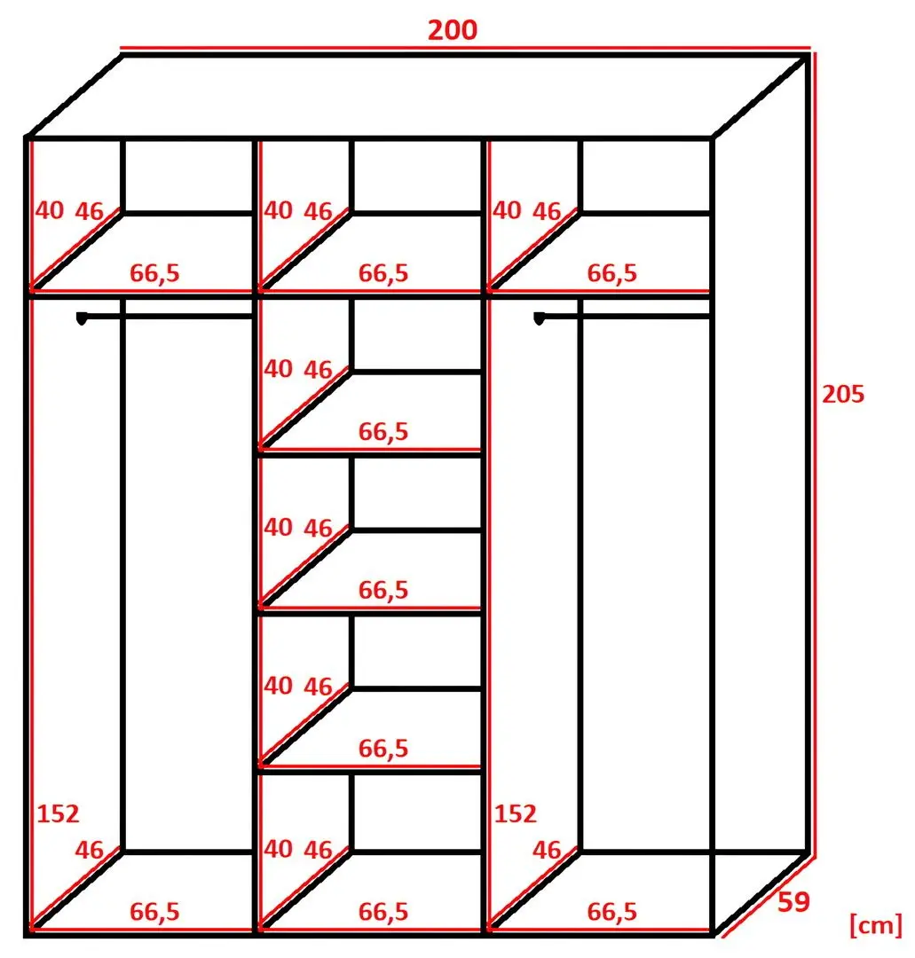 Dulap-cupe Prime Furniture Malani 200x205x59 (Graphite/White/Black)