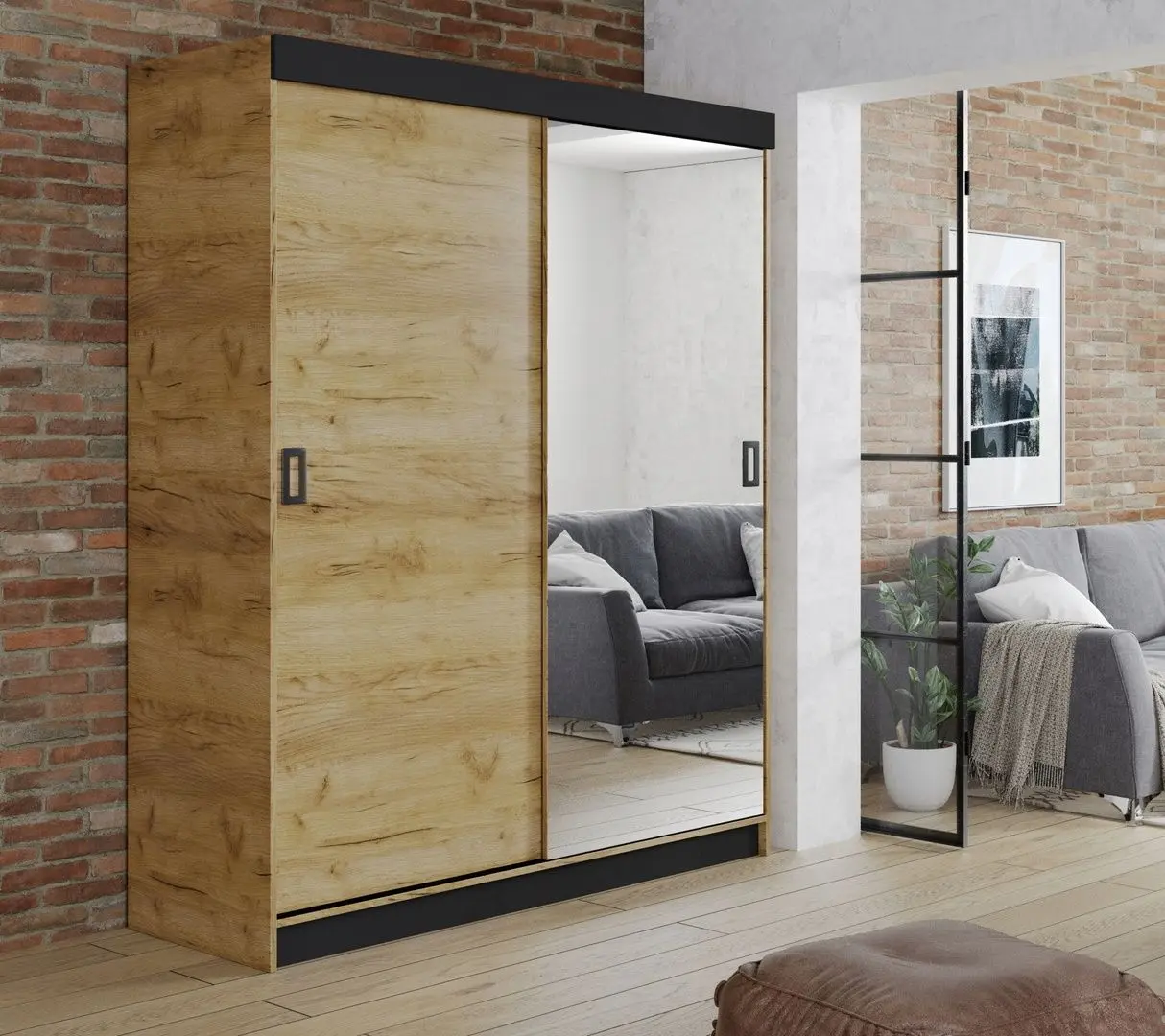 Dulap-cupe Prime Furniture Retro 1 138x205x59 (Craft Oak Golden/Black)