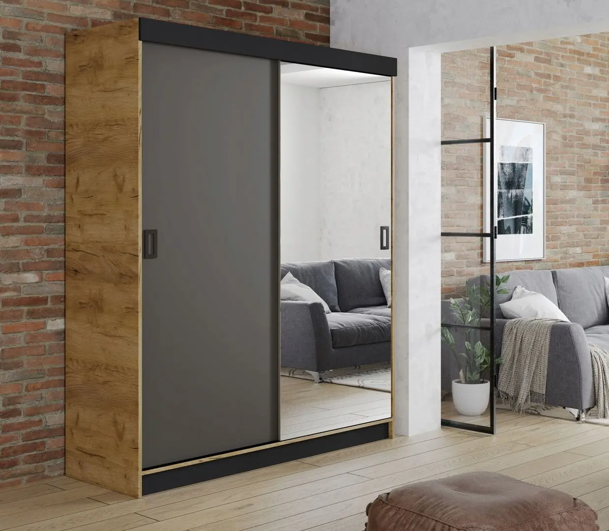 Dulap-cupe Prime Furniture Retro 1 138x205x59 (Craft Oak Golden/Graphite/Black)