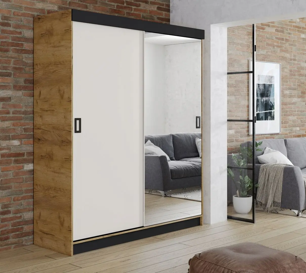 Dulap-cupe Prime Furniture Retro 1 138x205x59 (Craft Oak Golden/White/Black)