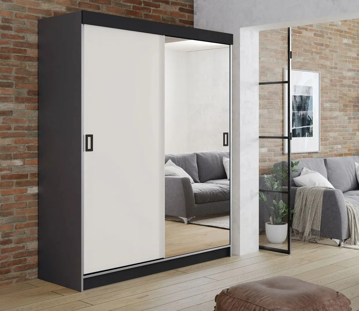 Dulap-cupe Prime Furniture Retro 1 138x205x59 (Graphite/White/Black)