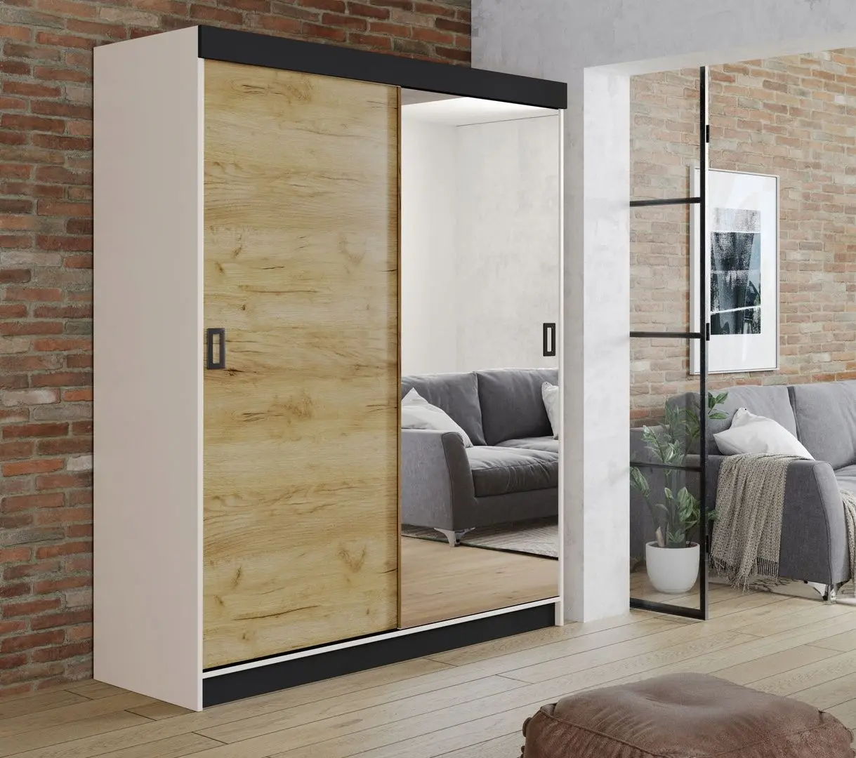 Dulap-cupe Prime Furniture Retro 1 138x205x59 (White/Craft Oak Golden/Black)