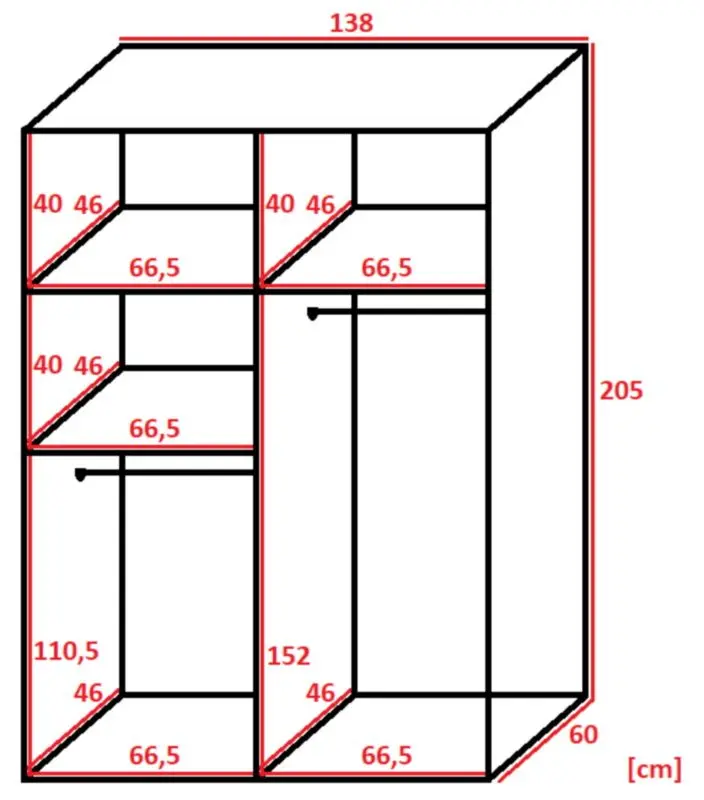 Dulap-cupe Prime Furniture Retro 1 Black Handles 138x205x59 (White/Black)