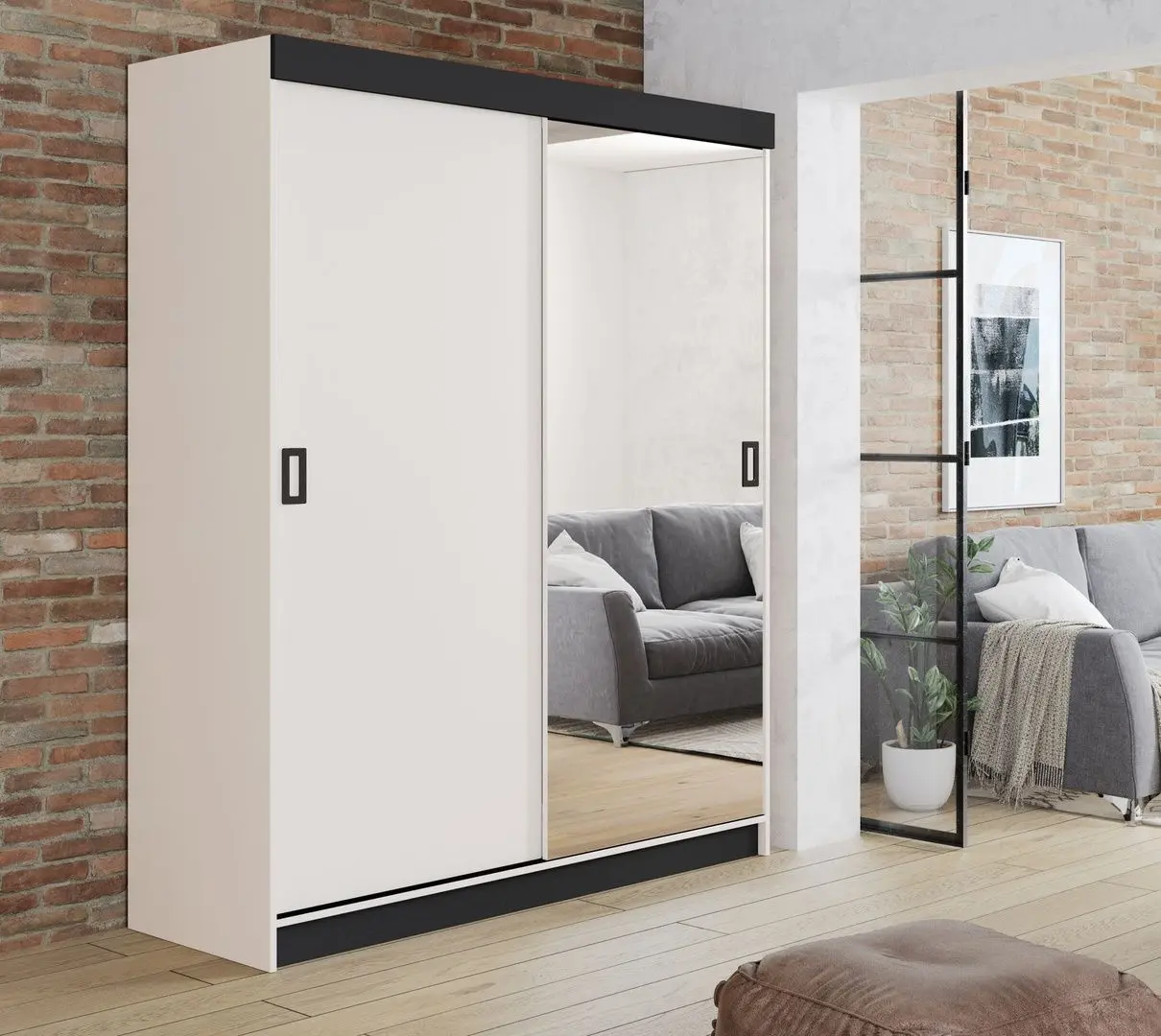 Dulap-cupe Prime Furniture Retro 1 Black Handles 138x205x59 (White/Black)