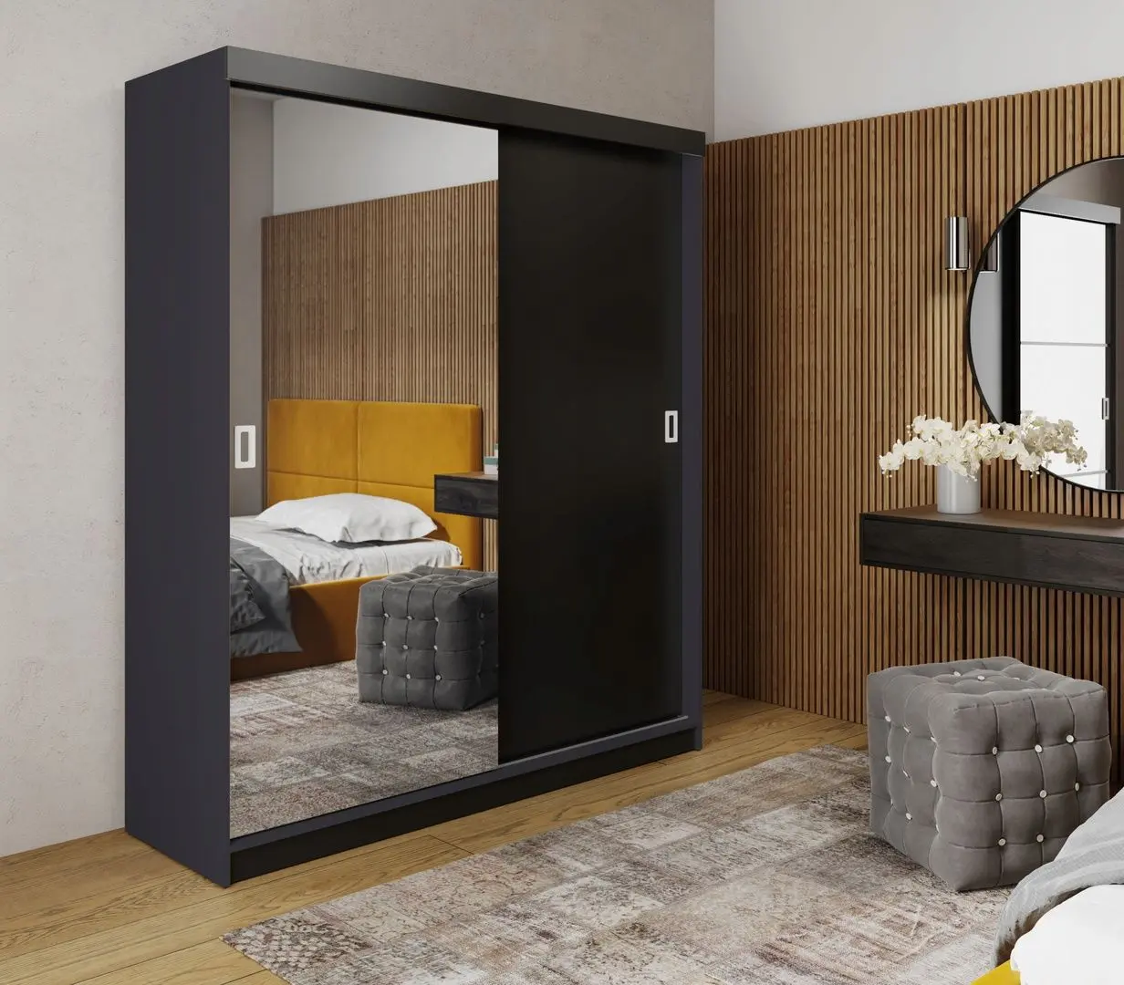 Dulap-cupe Prime Furniture Retro 1 White Handles 138x205x59 (Graphite/Black)