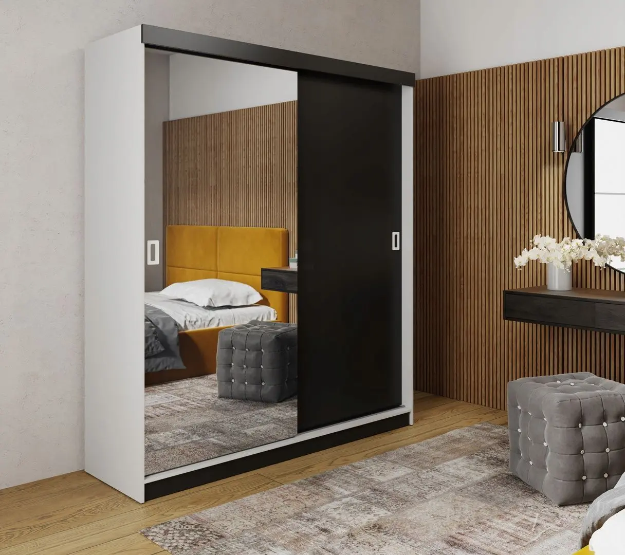 Dulap-cupe Prime Furniture Retro 1 White Handles 138x205x59 (White/Black)