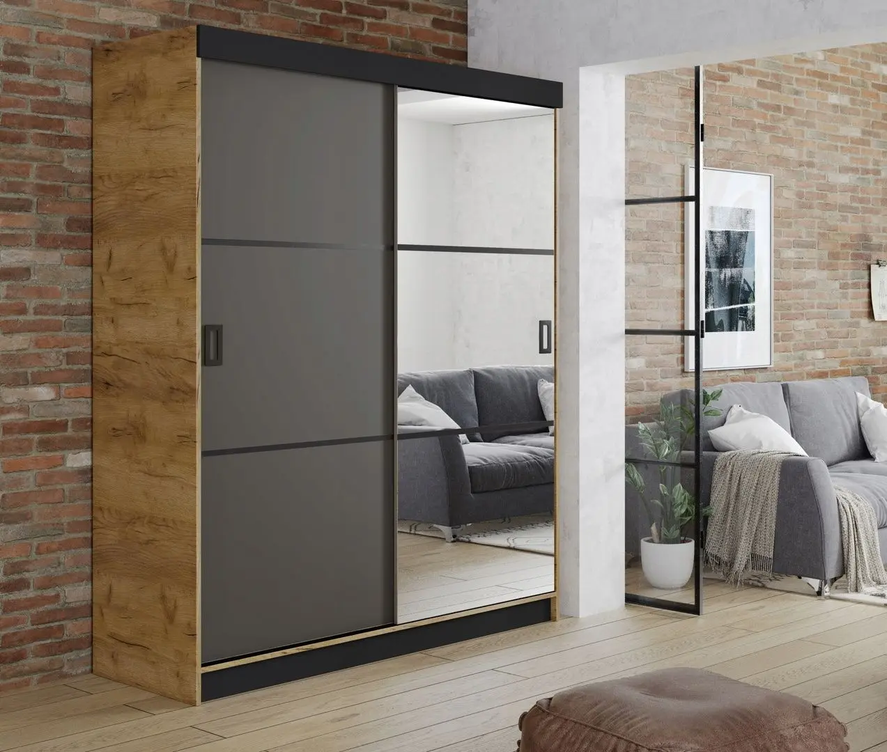 Dulap-cupe Prime Furniture Retro 3 138x205x59 (Craft Oak Golden/Graphite)