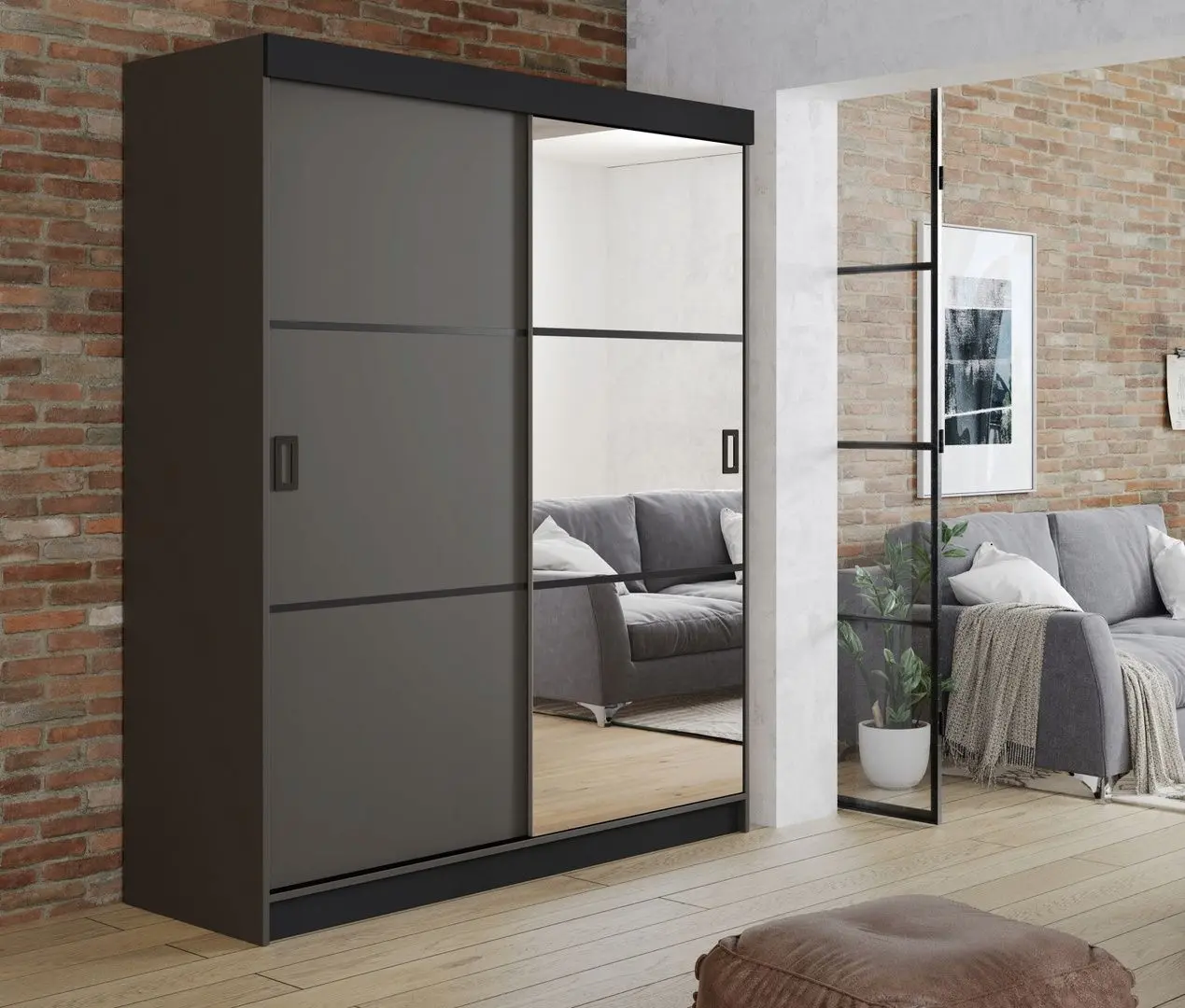 Dulap-cupe Prime Furniture Retro 3 138x205x59 (Graphite/Black)