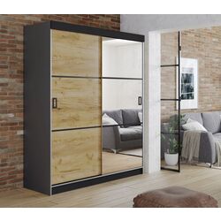Dulap-cupe Prime Furniture Retro 3 138x205x59 (Graphite/Craft Oak Golden/Black)