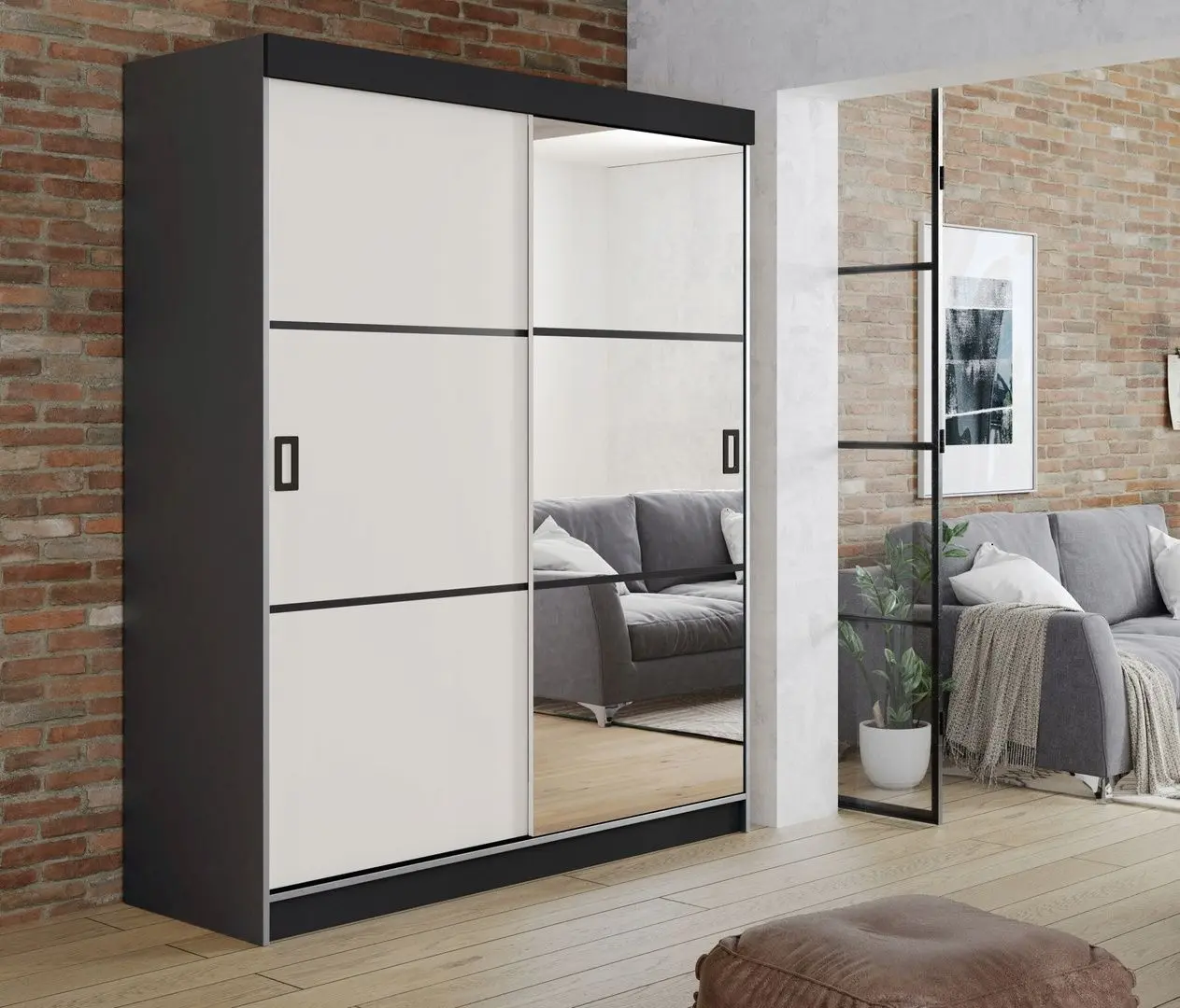 Dulap-cupe Prime Furniture Retro 3 138x205x59 (Graphite/White/Black)