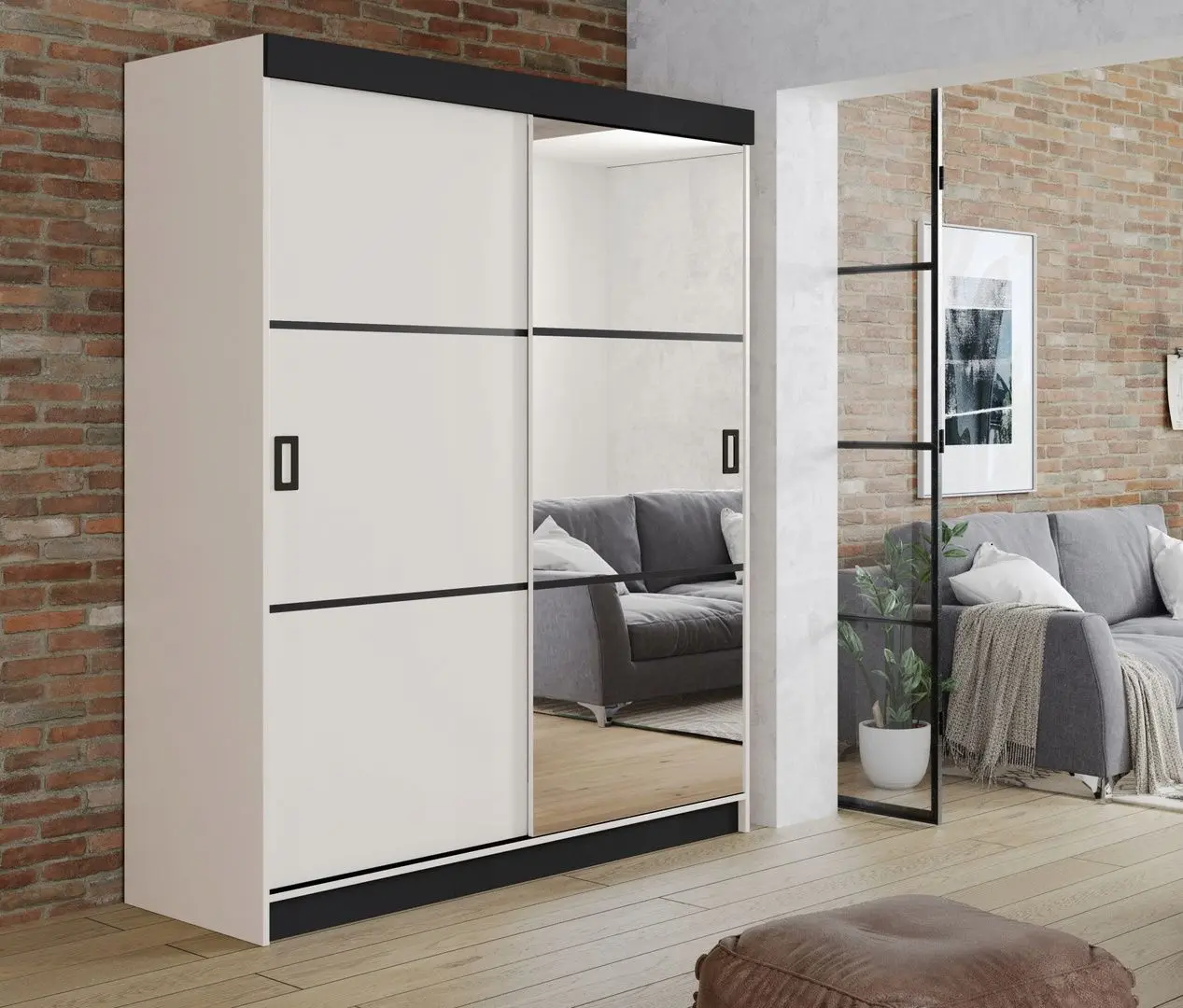 Dulap-cupe Prime Furniture Retro 3 138x205x59 (White/Black)