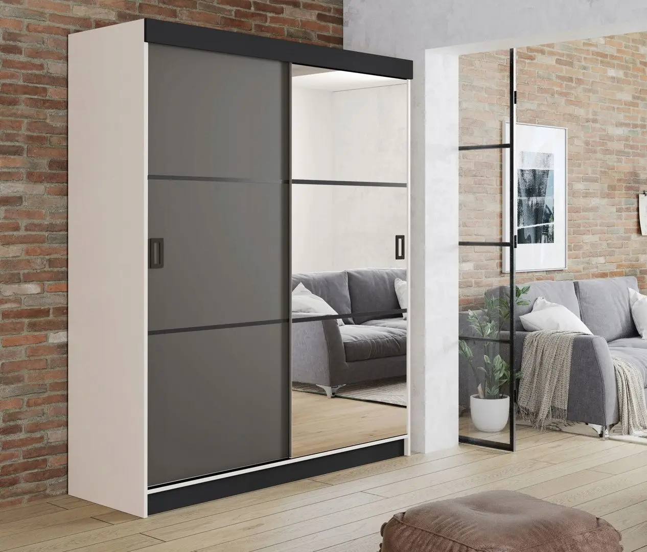 Dulap-cupe Prime Furniture Retro 3 138x205x59 (White/Graphite/Black)