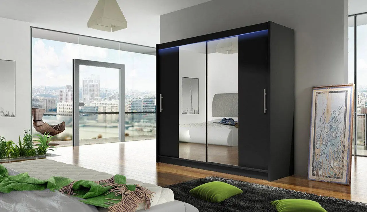 Dulap-cupe Mirjan24 London II 180x215x57 LED (Black) - 2