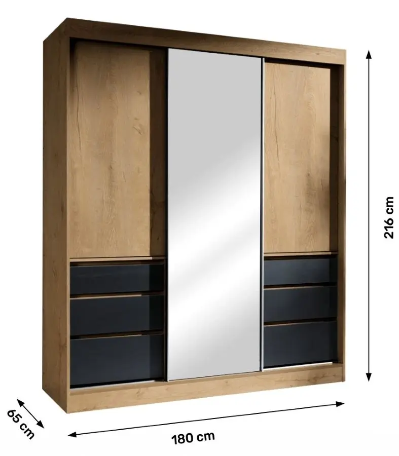 Шкаф-купе Mobhaus Romualda 180 (Lefkas Oak/Black) - 2
