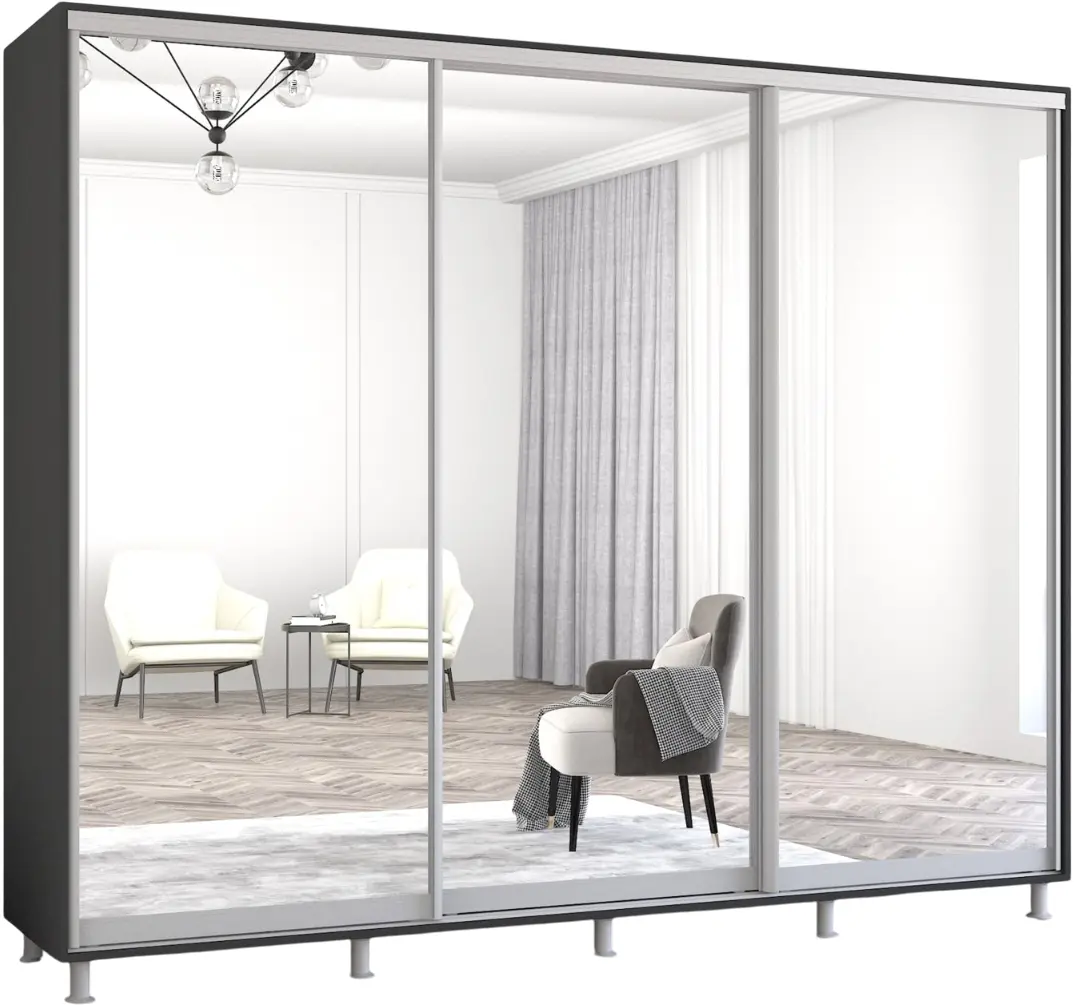 Шкаф-купе Mobildor Aron 3 зеркальные двери 250x220x60 (Anthracite) - 2