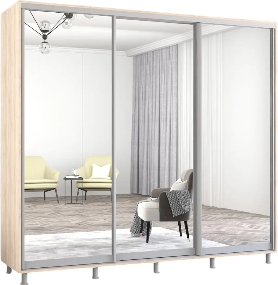 Dulap-cupe Mobildor Aron 3 usi oglinda 250x240x60 (Sonoma Oak) - 2