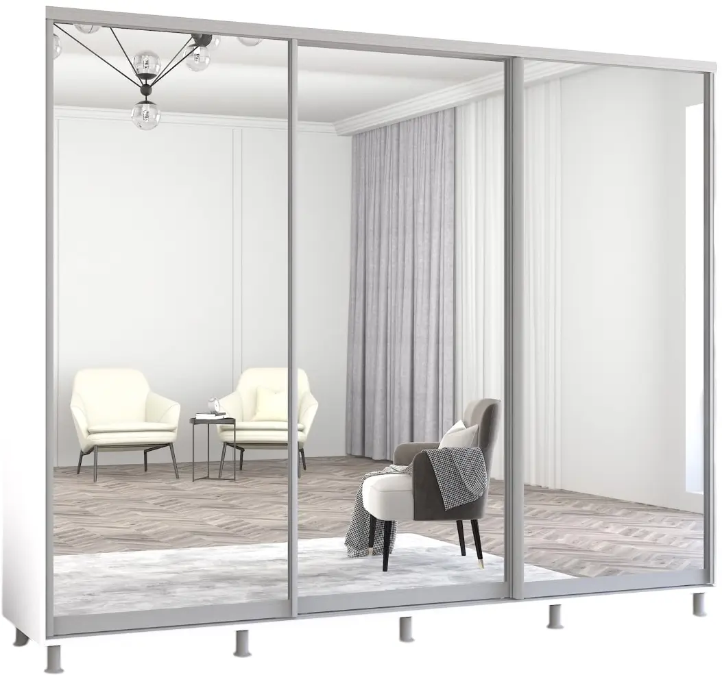 Шкаф-купе Mobildor Aron 3 зеркальные двери 270x200x60 (White) - 2