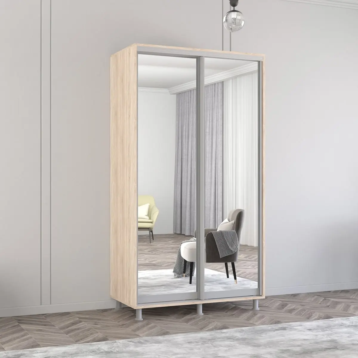 Dulap-cupe Mobildor Aron-P 2 usi oglinda 130x210x60 (Sonoma Oak)