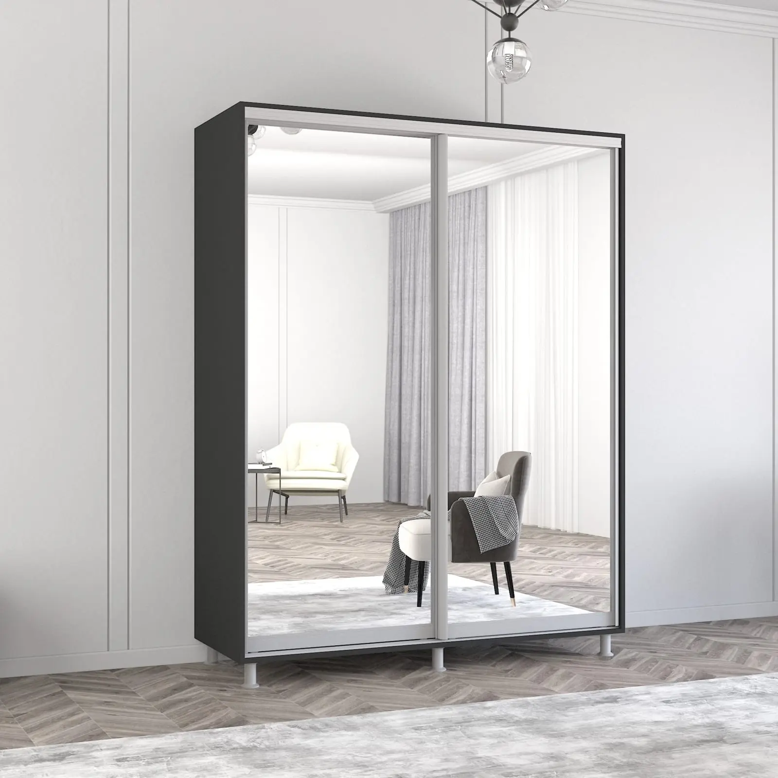 Шкаф-купе Mobildor Aron-P 2 зеркальные двери 150x230x60 (Anthracite)