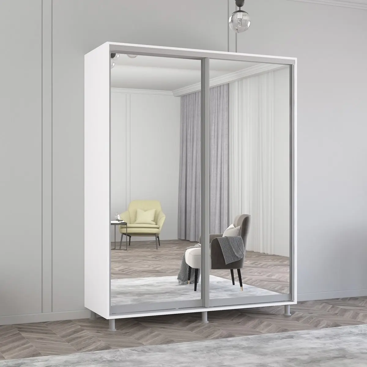 Dulap-cupe Mobildor Aron-P 2 usi oglinda 170x210x60 (White)