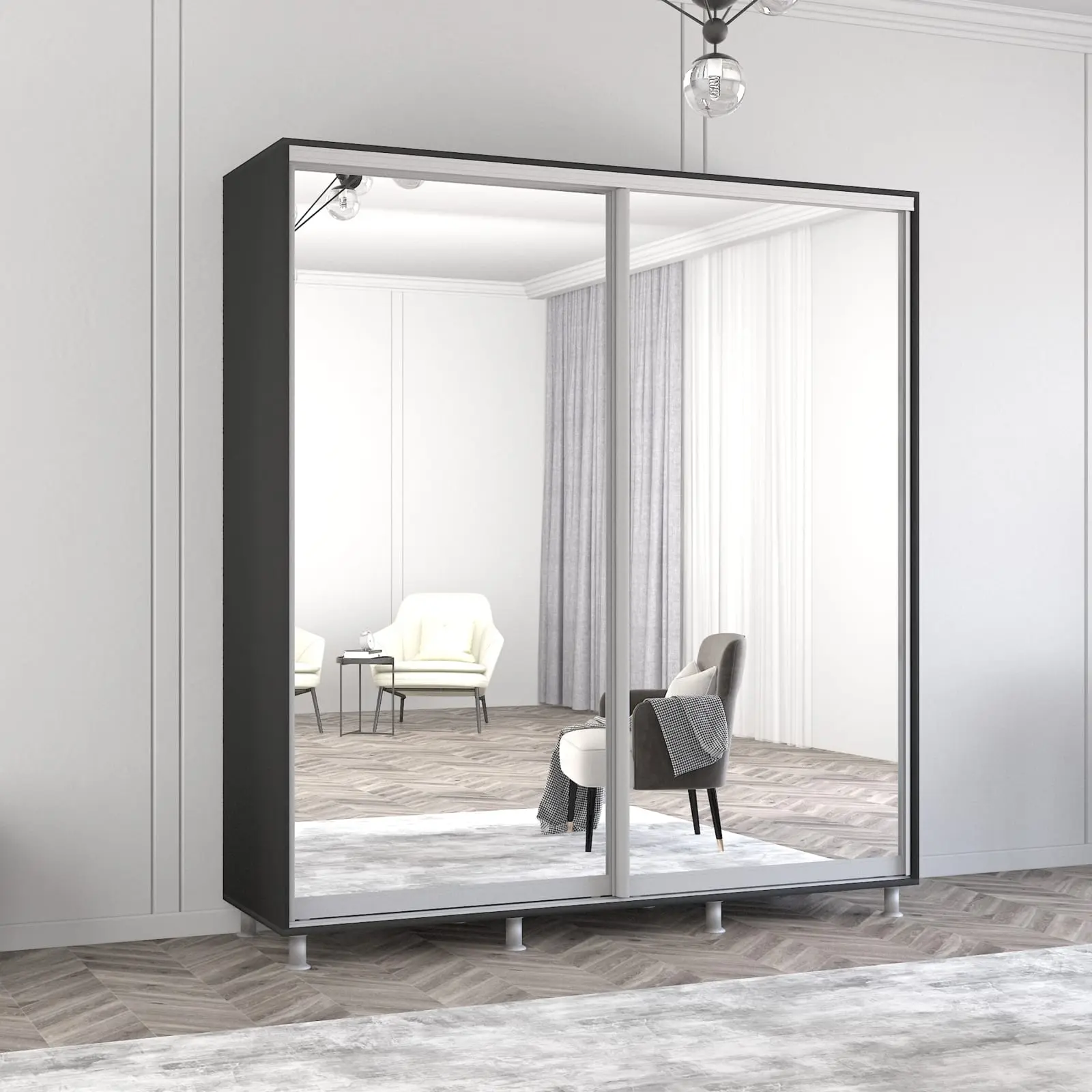 Dulap-cupe Mobildor Aron-P 2 usi oglinda 180x240x60 (Anthracite)