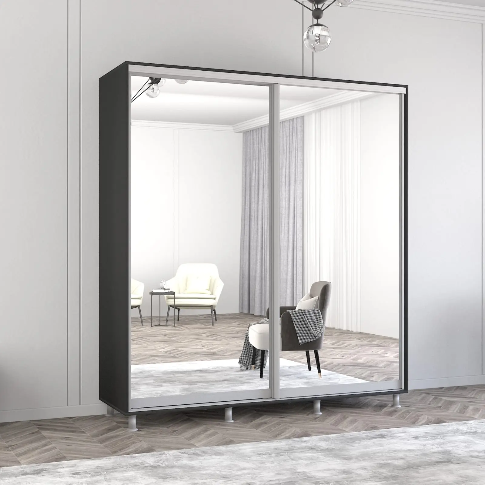 Шкаф-купе Mobildor Aron-P 2 зеркальные двери 200x210x60 (Anthracite)