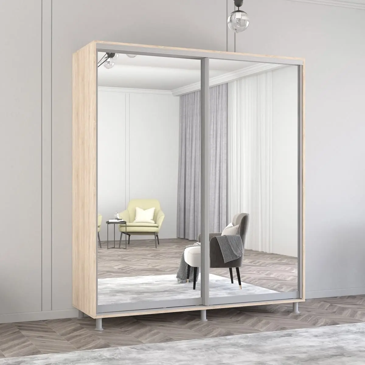 Dulap-cupe Mobildor Aron-P 2 usi oglinda 200x210x60 (Sonoma Oak)