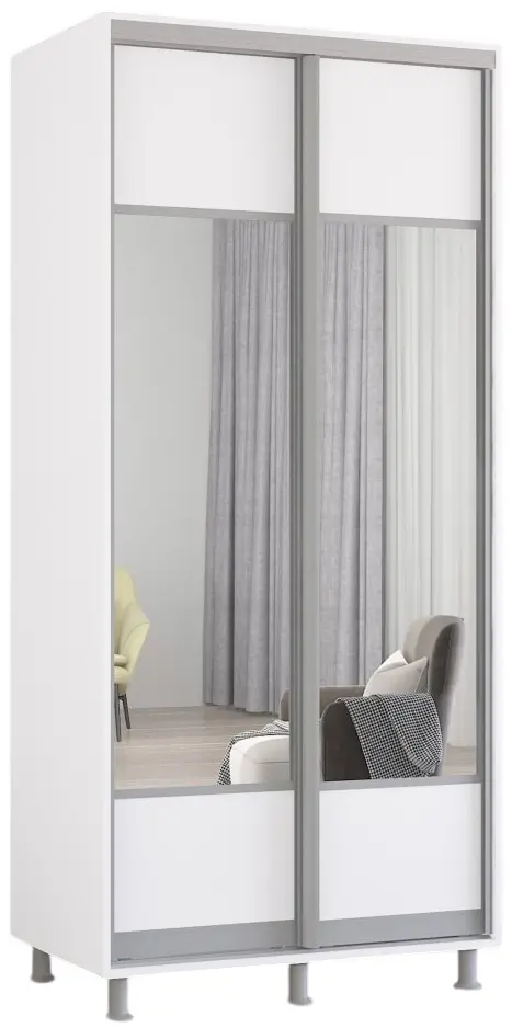 Шкаф-купе Mobildor Aron-P K1 горизонтальный/с зеркалом 100x200x60 (White) - 3
