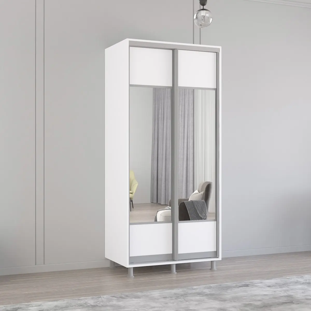 Шкаф-купе Mobildor Aron-P K1 горизонтальный/с зеркалом 110x200x60 (White)